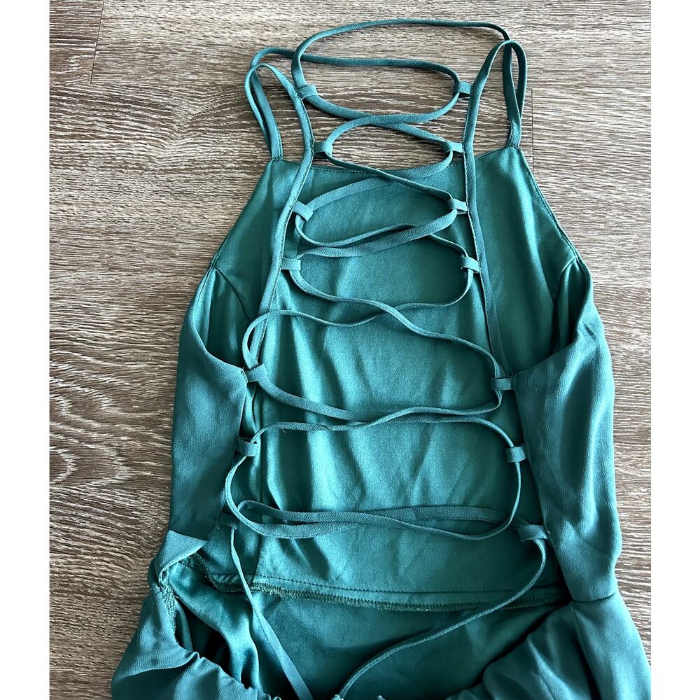 Lulus Strappy To Be Here Forest Green Lace-Up Maxi Dress Size Medium Formal Gown - Picture 14 of 16
